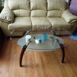 LEATHER COUCH AND COFFEE TABLE