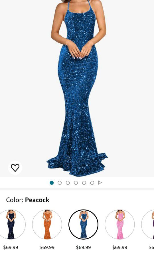 Blue Women's Sequin Mermaid Prom Dress Long Spaghetti Strap Corset Formal Gown
