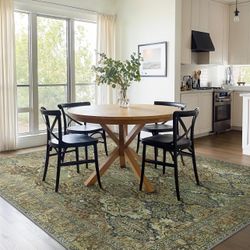 Bavni floral area rug/ sage green,black,orange,yellow,brown and beige/8’x10’