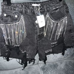 Adika dangling bling distressed hot shorts size M