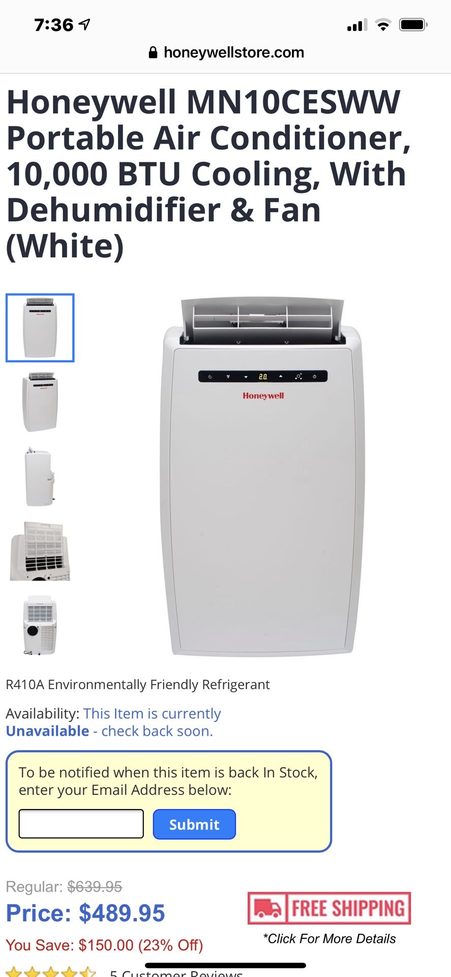 Honeywell MN10CESWW Portable Air Conditioner, 10,000 BTU Cooling, With Dehumidifier & Fan (White)