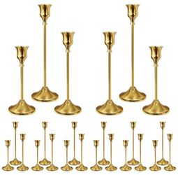 24Pcs Gold Taper Candle Holders, Vintage Centerpieces Candlestick Holder Metal Candle Stick Holder Set with 3-Heights, Candelabra Decoration for Table