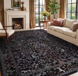 Midnight Blue Floral Living Room Rug 8x10 Color Midnight; Blue Tone/Multi