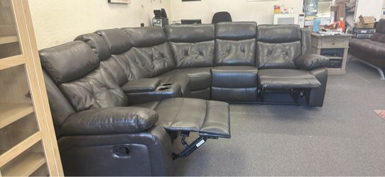 New Gray Leather Sectional with Cup Holders