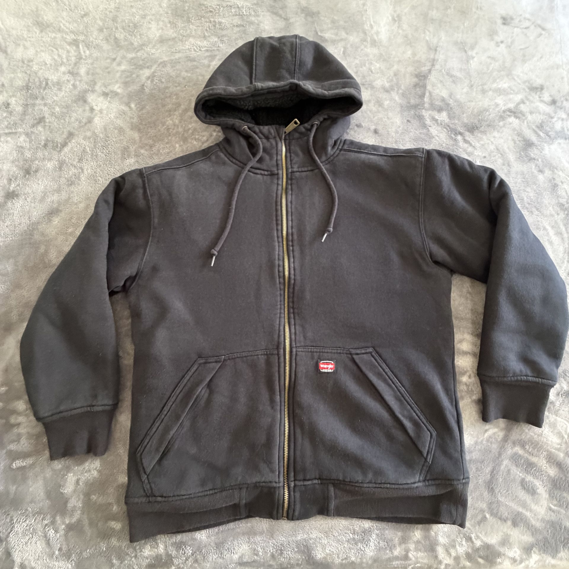 M-Wrangler Workwear Sherpa Lined Fleece Hoodie Black Full Zip Men's