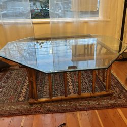 Vintage Bamboo Glass Coffee Table