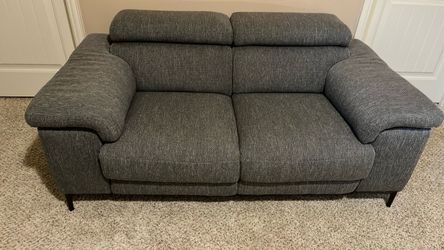 Gray Fabric Loveseat with Adjustable Headrests