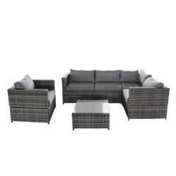 4 Piece PE BEAUTIFUL Wicker Rattan Pool Patio Garden Set with Cushions, Grey. Magari Furniture Outdoor SJ-15125 Complete