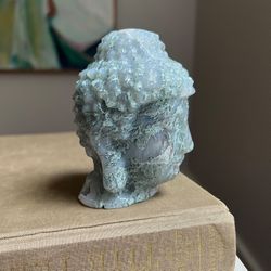 Moss Agate Buddha Carving ( H4” D3”) firm on price