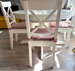 IKEA (ROSENTORP) Solid Wood Extendable Round Dining Table Set + 4 Chairs – $150 OBO