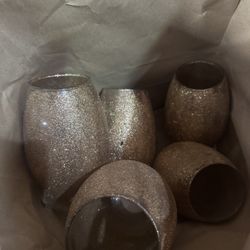 5 Gold Glitter Vases 