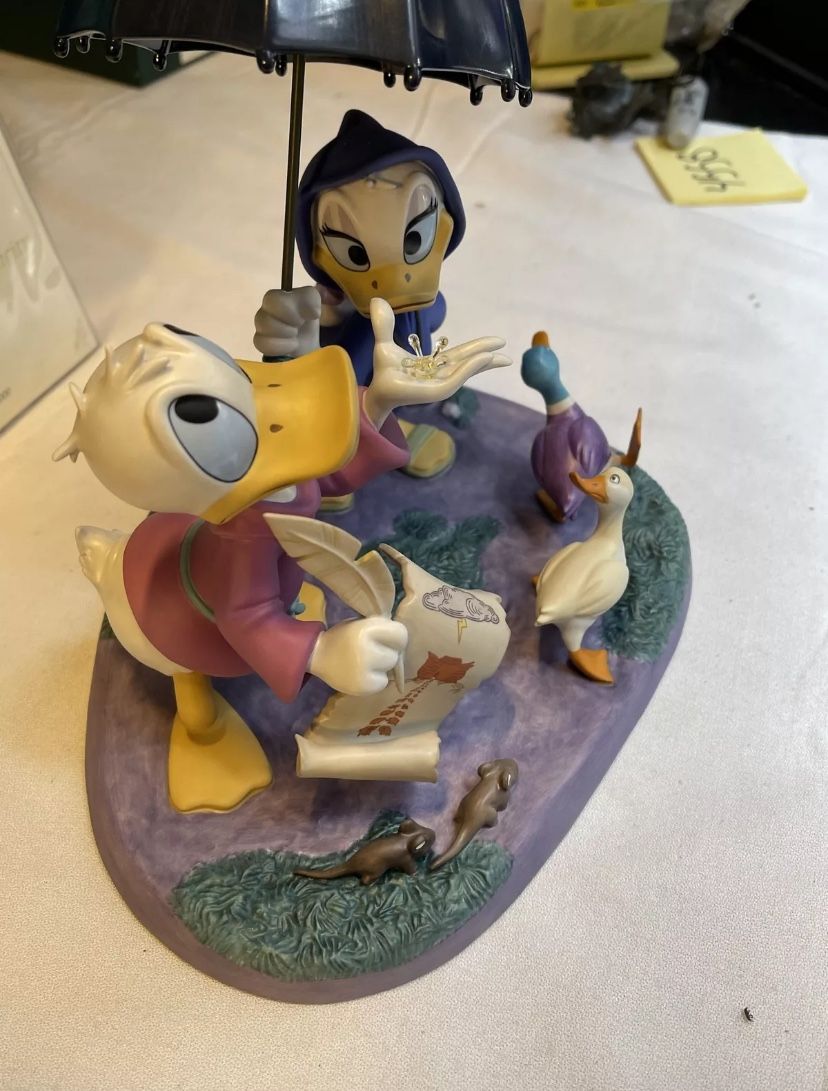 WDCC Donald & Daisy It Looks Like Rain Dealer display