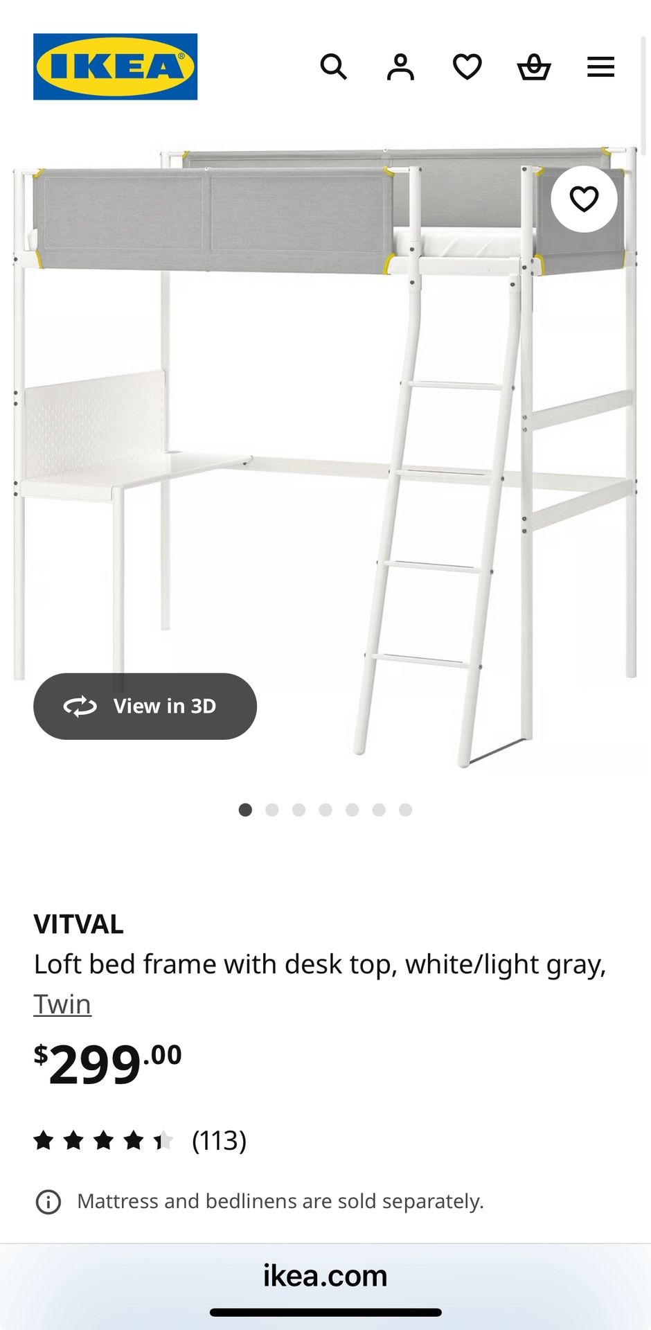 FREE White Metal loft Bed with Small Desk