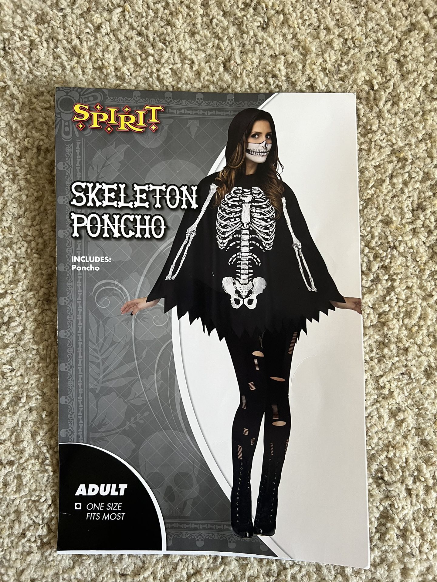 Brand New Spirit Halloween Skeleton Poncho 