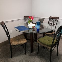 Glass Top Dining Table Set With 4 Metal Chairs