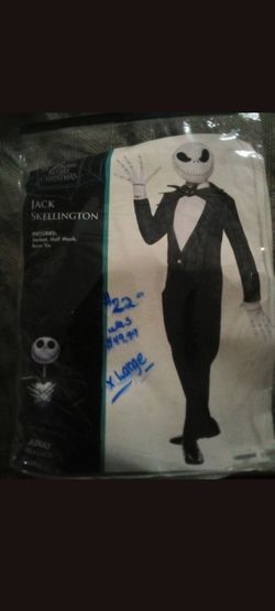 jack skellington costume size xlarge new