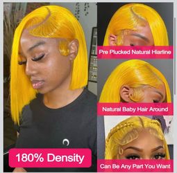 Yellow human hair wig