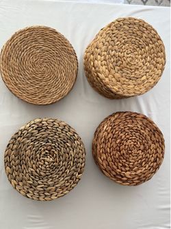 Woven Water Hyacinth Round Placemats — Mix & Match, 42 Total, 4 Styles — 12"-13"