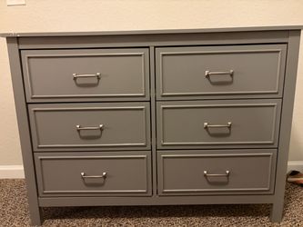 Gray 6-Drawer Dresser with Silver Handles