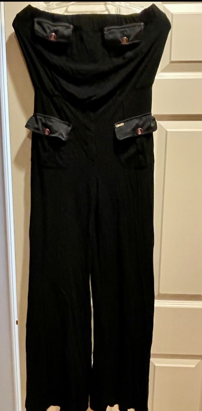 Marciano Vintage Y2K Strapless Black Jumpsuit Wide Leg Statement Buttons, M Purchased in Marciano boutique for $178, worn twice Lined bra area Rope