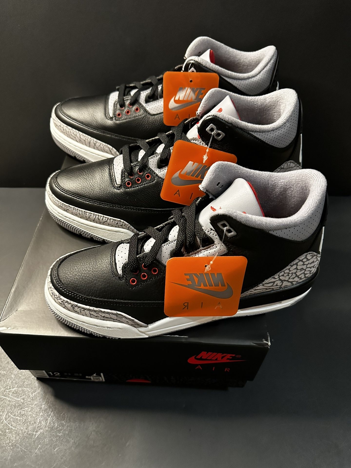 BRAND NEW JORDAN 3 “BLACK CEMENT” FOR SALE! GS SIZE 7  $220 MEN SIZE 12 $330