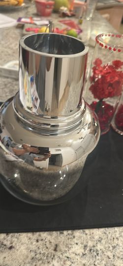 Pretty Decanter/ Vase Vintage Strong Silver And Clear Glass- Pretty As A Center piece