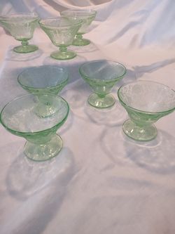 Hazel Atlas Green Sherbet Glasses - Blacklight Glow