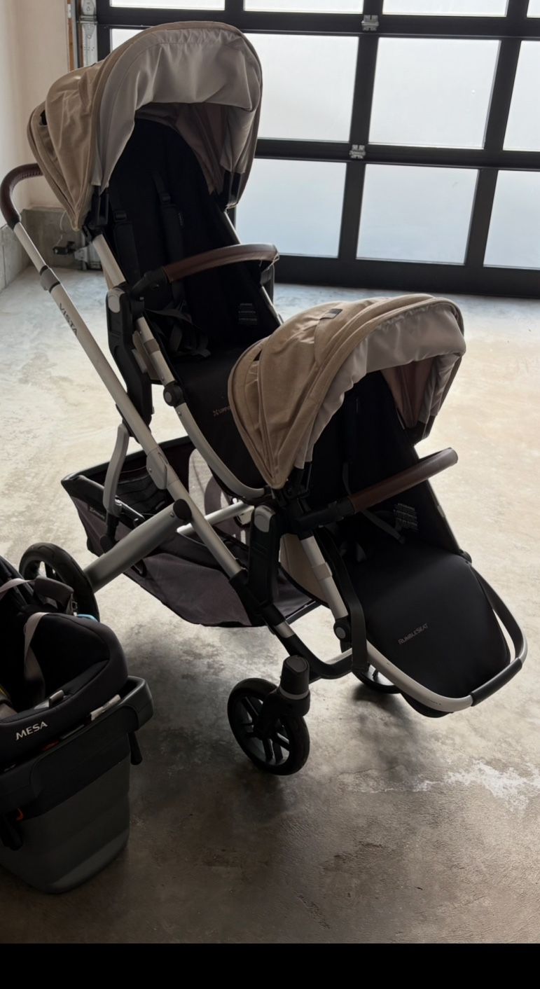 UPPAbaby Vista V2 Stroller/Convertible Single-to-Double System/Bassinet, Toddler Seat, Bug Shield, Rain Shield, and Storage Bag Included