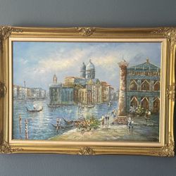 Framed Oil Painting. Venice Italy