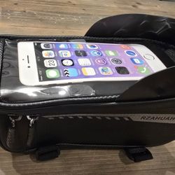 Waterproof Bicycle Storage Bag Double Zippers Bike Front Beam Bag Touch Screen Navigation Mobile Phone Bag for 6.5 Inch Smartphone