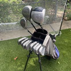 GOLF CLUBS & BAG Full Set Great First Set Odyssey Driver, Taylormade 3 Wood, Full Iron Set, Putter, Wilson Carry Bag