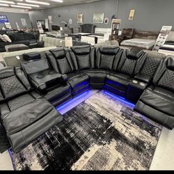 Leather Reclining Sectional Led 
