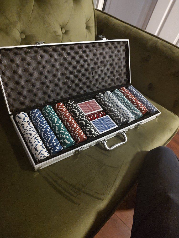 Poker Chips And Card With Dice Set