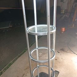 Portable Round Twist Tower w/Shelves, Top Light, White & Clear Panels 