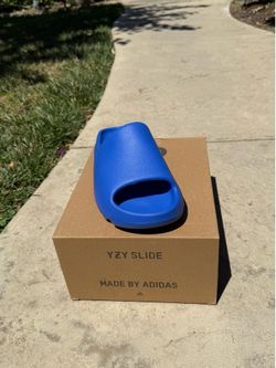 blue adidas yeezy slides