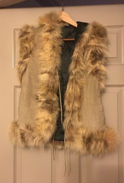 Real Rabbit fur and suede leather vest jacket with hoodie