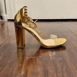 Dressy Gold Heels With Clear Strap