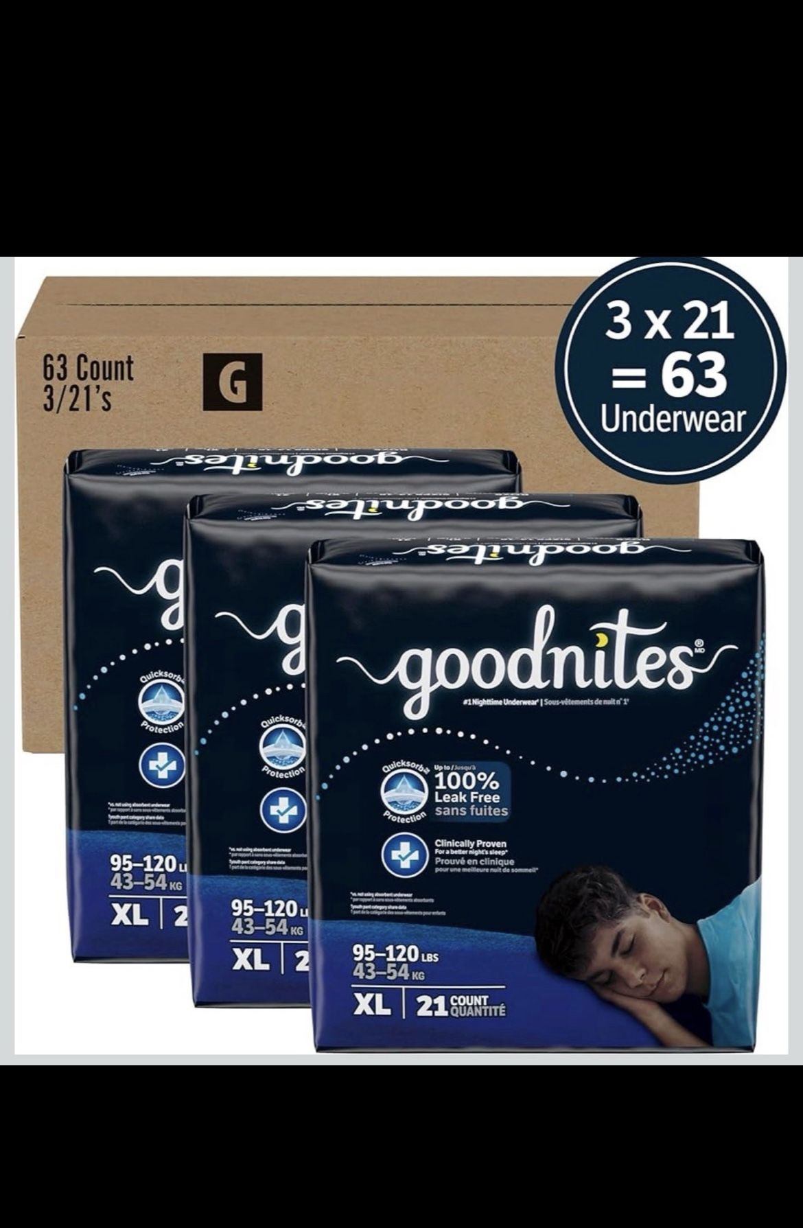 3pack Goodnites Bed wetting Underwear XL
