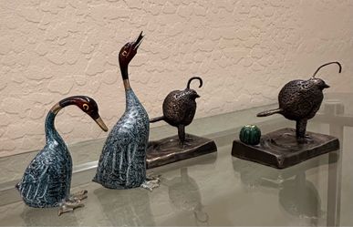 Gorgeous ( 4 ) Bronze Quail & Geese Figurines / Sculpture Hand-Cast Bird Art by ACJ
