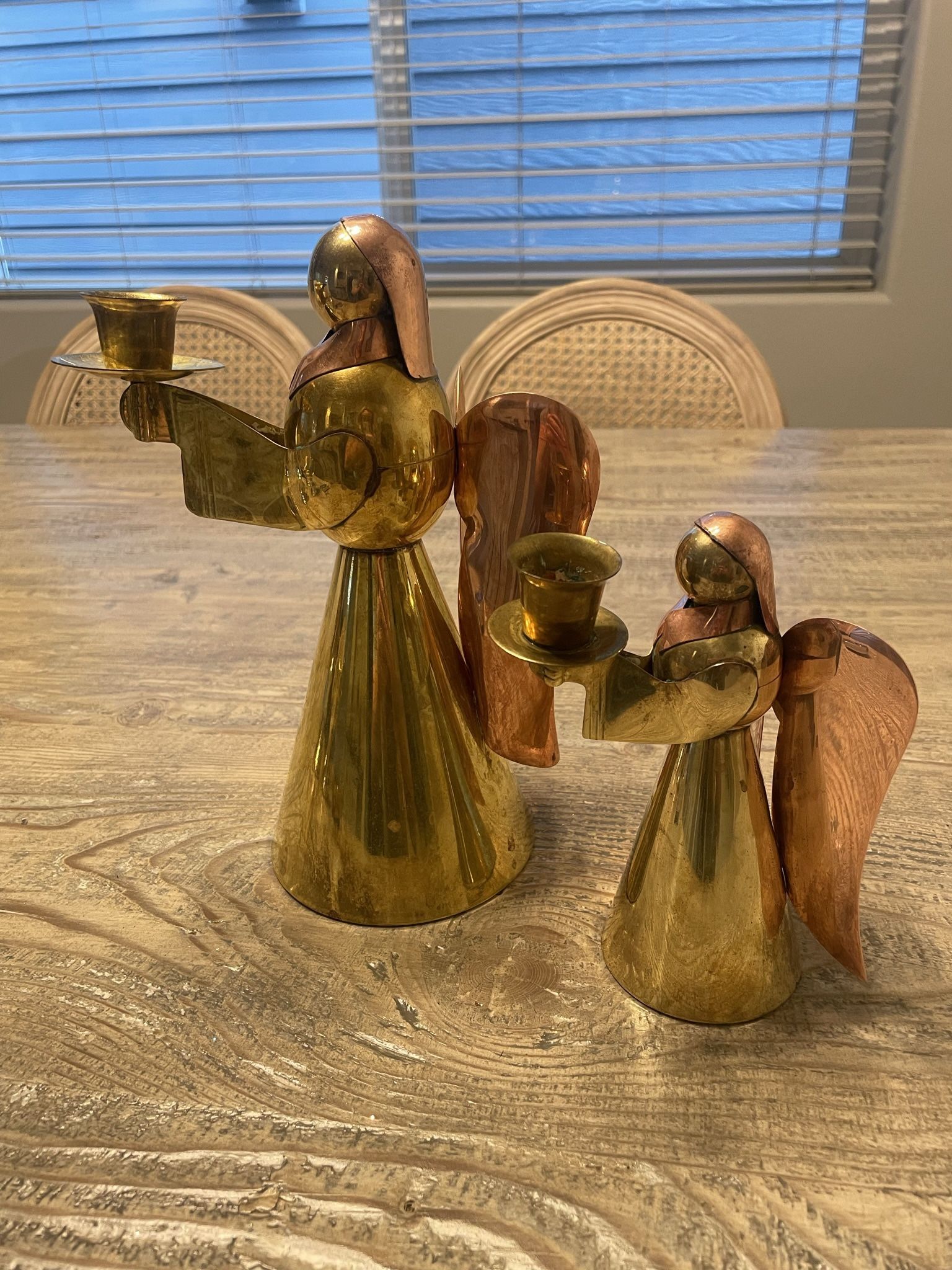 Set of 2 Vintage Copper and Brass Angel Candle Holders