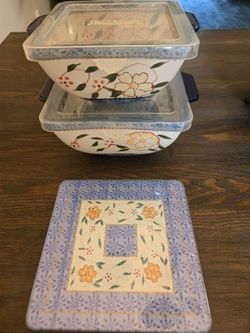 Temp-tations Ceramic Bowl Set with Lids and Trivet