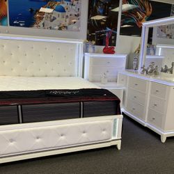 White Led Bedroom Set W/ Glitter Accents & FREE NIGHTSTAND& MATTRESS! Huge Labor Day Pre- Sale Now!