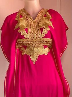 Moroccan Kaftan Abaya Cotton Soft Dress Embroidery "pink" 