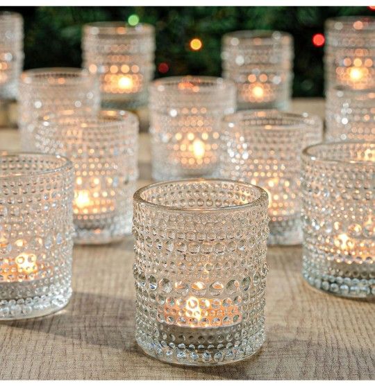 Votive Candle Holders for Home Decor, Clear Glass DIY Wax Filling Tealight Candle Holders, Tea Light Candle Holders for Wedding Home Table Decoration