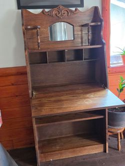 Antique Oak Secretary Desk with Hutch