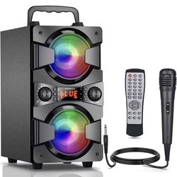 60W Bluetooth Speakers Portable Wireless Speaker with Double Subwoofer Heavy Bass, FM Radio, Microph