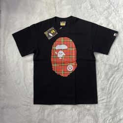 Bape Red Plaid Black Graphic Tee