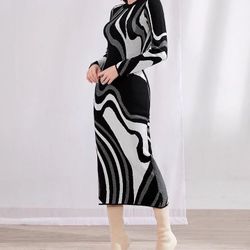 Black Printed Midi Dress 