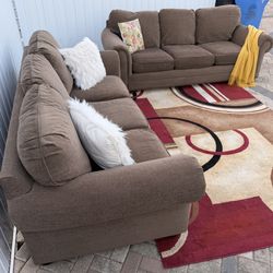 Set of brown sofas from Bassett Furniture. Delivery available for an additional cost. 