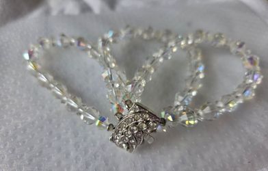 Vintage 1950s Aurora Borealis Crystal 3 Strand Bracelet Rhinestone Clasp